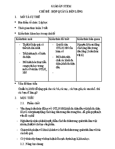 Giáo án Toán 12 (Kết nối tri thức) - Chủ đề STEM: Hộp quà và đèn lồng