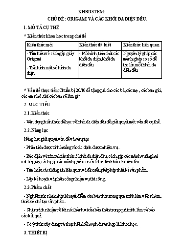 Giáo án Toán 12 (Kết nối tri thức) - Chủ đề STEM: Origami và các khối đa diện đều