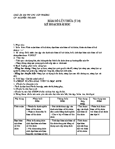 Giáo án Toán 12 - Tiết 26: Hàm số lũy thừa - Nguyễn Thị Anh