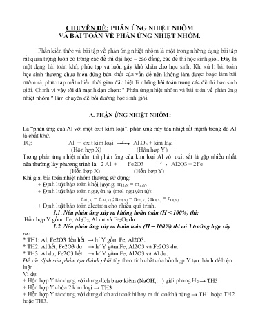Ôn tập Hóa học 12 - Chuyên đề: Phản ứng nhiệt nhôm và bài toán về phản ứng nhiệt nhôm