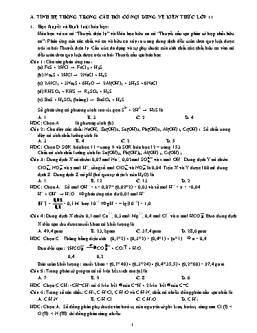 Ôn tập Hóa học 12 - Tính hệ thống trong câu hỏi có nội dung về kiến thức Lớp 11