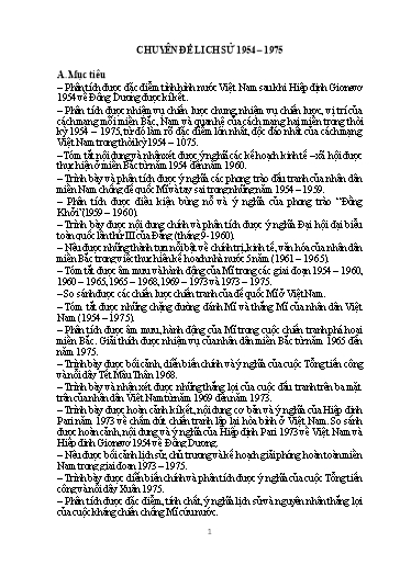 Ôn tập Lịch sử 12 - Chuyên đề lịch sử 1954 – 1975