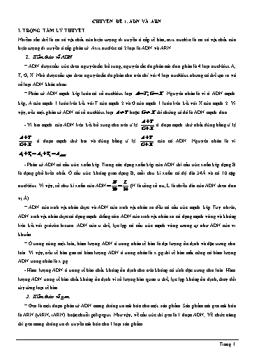 Ôn tập Sinh học 12 - Chuyên đề: ADN và ARN