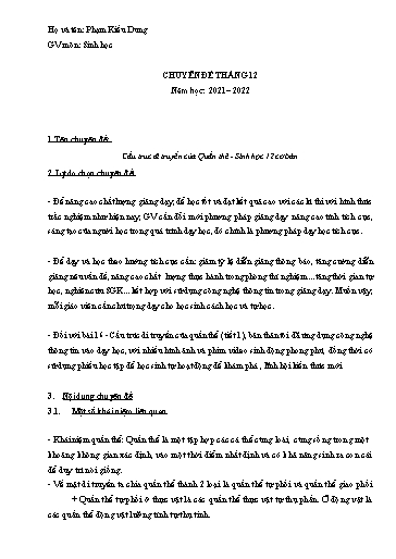 Ôn tập Sinh học 12 - Chuyên đề: Cấu trúc di truyền của Quần thể - Phạm Kiều Dung