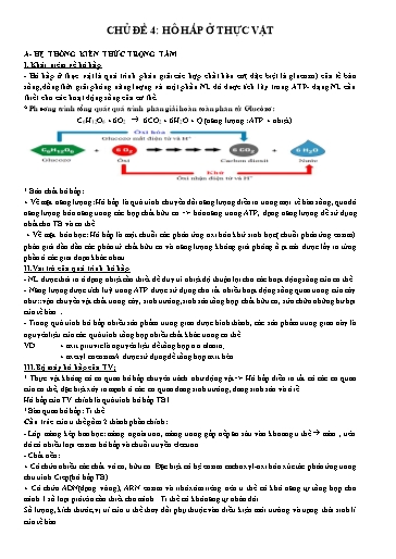 Ôn tập Sinh học 12 - Chuyên đề: Hô hấp ở thực vật