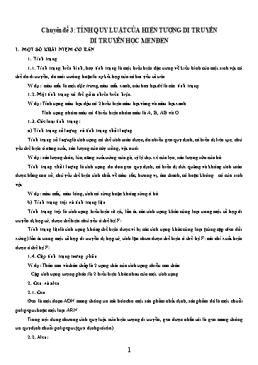 Ôn tập Sinh học 12 - Chuyên đề: Tính quy luật của hiện tượng di truyền. Di truyền học Menđen