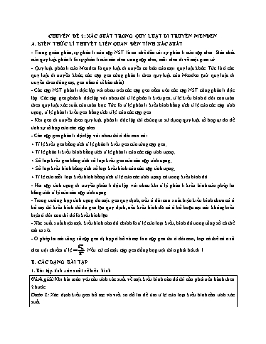 Ôn tập Sinh học 12 - Chuyên đề: Xác suất trong quy luật di truyền Menđen