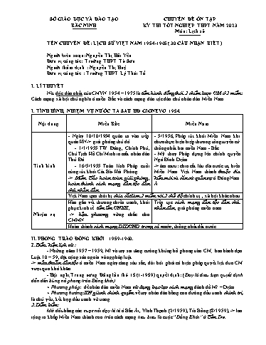 Ôn tập TN THPT 2023 môn Lịch sử - Chuyên đề: 30 câu hỏi nhận biết Lịch sử Việt Nam 1954-1965 - Trường THPT Từ Sơn