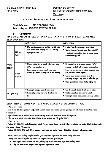 Ôn tập TN THPT 2023 môn Lịch sử - Chuyên đề: Lịch sử Việt Nam 1975-2000 - Trường PTQT Kinh Bắc