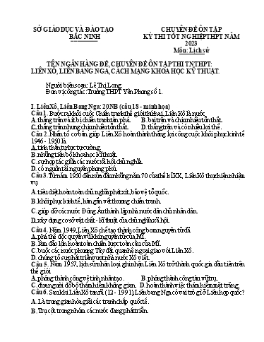 Ôn tập TN THPT 2023 môn Lịch sử - Chuyên đề: Liên Xô, Liên Bang Nga, cách mạng khoa học kỹ thuật - Trường THPT Yên Phong số 1