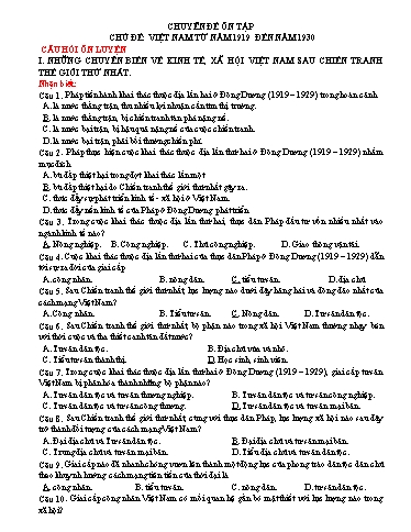 Ôn tập TN THPT 2023 môn Lịch sử - Chuyên đề: Việt Nam từ năm 1919 đến năm 1930 - Trường THPT Nguyễn Trãi