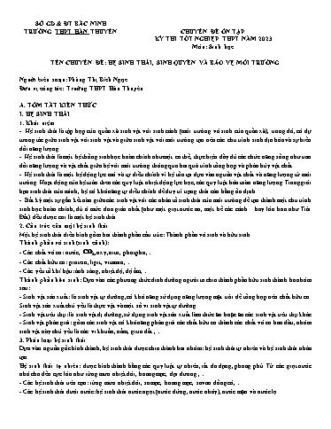 Ôn tập TN THPT 2023 môn Sinh học - Chuyên đề: Hệ sinh thái, sinh quyển và bảo vệ môi trường - Phùng Thị Bích Ngọc