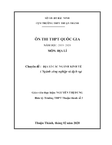 Ôn tập TN THPT môn Địa lí - Chuyên đề: Địa lí các ngành kinh tế (Ngành công nghiệp và dịch vụ)