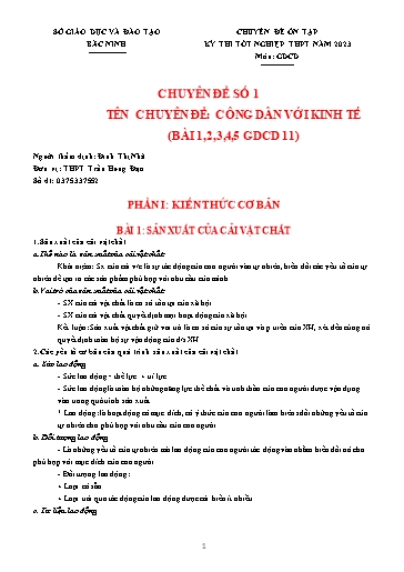 Ôn tập TN THPT môn GDCD - Chuyên đề 1: Công dân với kinh tế