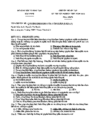 Ôn tập TN THPT môn GDCD - Chuyên đề: Quyền bình đẳng của công dân (Bài 3, 4, 5)