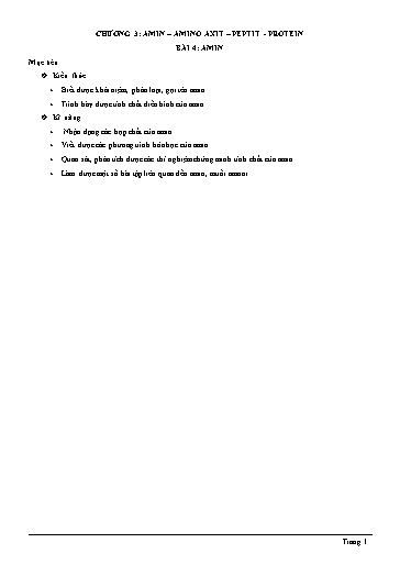 Ôn tập TN THPT môn Hóa học - Chuyên đề: Amin, amino axit, peptit, protein