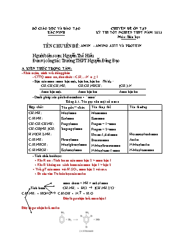 Ôn tập TN THPT môn Hóa học - Chuyên đề: Amin - Amino axit và protein