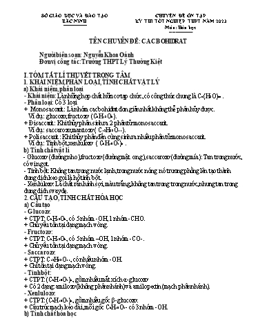 Ôn tập TN THPT môn Hóa học - Chuyên đề: Cacbohidrat