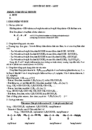 Ôn tập TN THPT môn Hóa học - Chuyên đề: Este – lipit