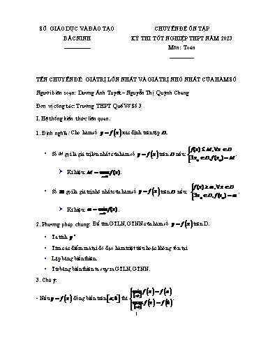 Ôn tập TN THPT môn Hóa học - Chuyên đề: Giá trị lớn nhất và giá trị nhỏ nhất của hàm số