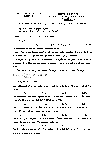 Ôn tập TN THPT môn Hóa học - Chuyên đề: Kim loại kiềm, kim loại kiềm thổ, nhôm - Nguyễn Thị Sen