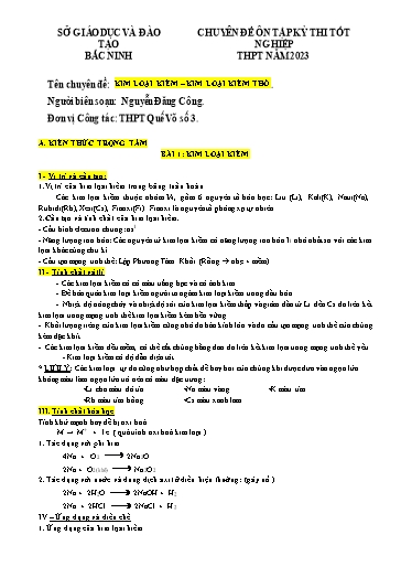 Ôn tập TN THPT môn Hóa học - Chuyên đề: Kim loại kiềm, kim loại kiềm thổ - Nguyễn Đăng Công