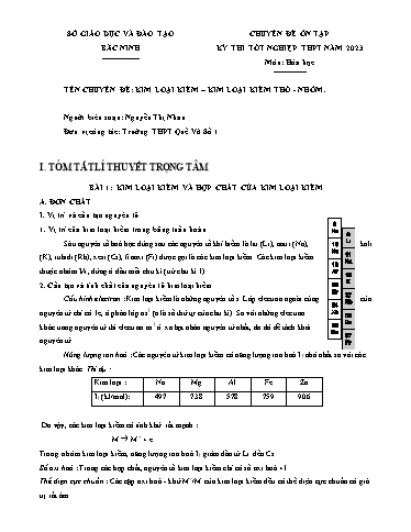 Ôn tập TN THPT môn Hóa học - Chuyên đề: Kim loại kiềm, kim loại kiềm thổ, nhôm - Nguyễn Thị Nhan