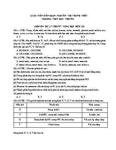 Ôn tập TN THPT môn Hóa học - Chuyên đề: Lý thuyết tổng hợp hữu cơ