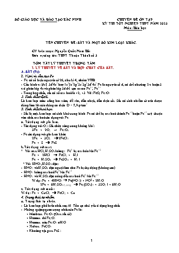 Ôn tập TN THPT môn Hóa học - Chuyên đề: Sắt và một số kim loại khác