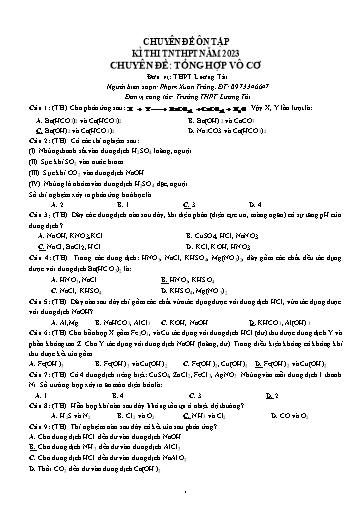 Ôn tập TN THPT môn Hóa học - Chuyên đề: Tổng hợp vô cơ - Trường THPT Lương Tài