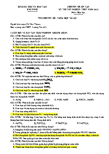 Ôn tập TN THPT môn Hóa học - Chuyên đề: Tổng hợp vô cơ