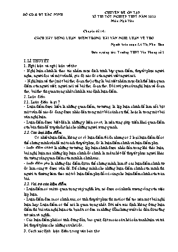 Ôn tập TN THPT môn Ngữ văn 12 - Chuyên đề: Cách xây dựng luận điểm trong bài văn nghị luận về thơ