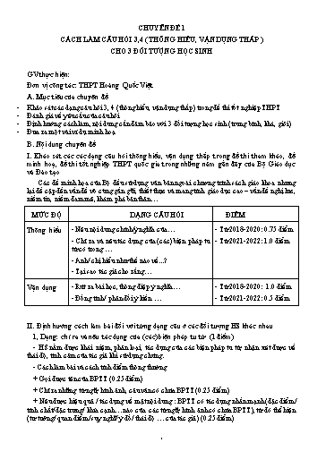 Ôn tập TN THPT môn Ngữ văn - Chuyên đề: Cách làm câu hỏi 3, 4 (Thông hiểu, vận dụng thấp)