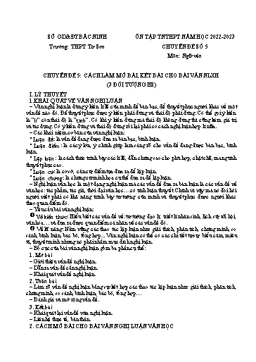 Ôn tập TN THPT môn Ngữ văn - Chuyên đề: Cách làm mở bài, kết bài cho bài văn nghị luận xã hội
