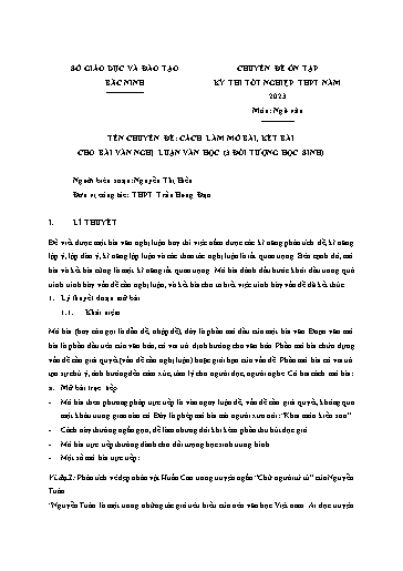 Ôn tập TN THPT môn Ngữ văn - Chuyên đề: Cách làm mở bài, kết bài cho bài văn nghị luận văn học