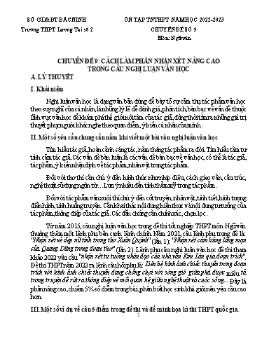 Ôn tập TN THPT môn Ngữ văn - Chuyên đề: Cách làm phần nhận xét nâng cao trong câu nghị luận văn học