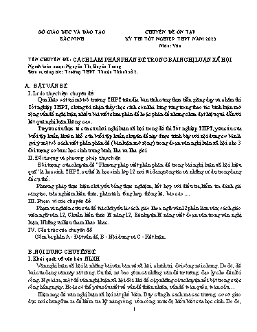 Ôn tập TN THPT môn Ngữ văn - Chuyên đề: Cách làm phần phản đề trong bài nghị luận xã hội