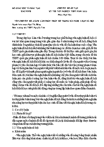 Ôn tập TN THPT môn Ngữ văn - Chuyên đề: Cách làm phần phản đề trong bài nghị luận xã hội - Ngô Thị Hồng