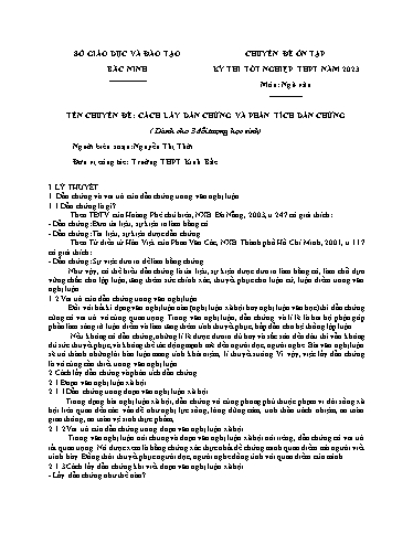 Ôn tập TN THPT môn Ngữ văn - Chuyên đề: Cách lấy dẫn chứng và phân tích dẫn chứng - Trường THPT Kinh Bắc