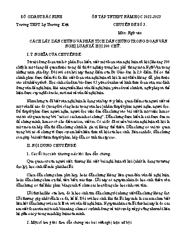 Ôn tập TN THPT môn Ngữ văn - Chuyên đề: Cách lấy dẫn chứng và phân tích dẫn chứng trong đoạn văn nghị luận xã hội 200 chữ