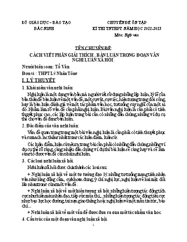 Ôn tập TN THPT môn Ngữ văn - Chuyên đề: Cách viết phần giải thích, bàn luận trong đoạn văn nghị luận xã hội - Trường THPT Lý Nhân Tông