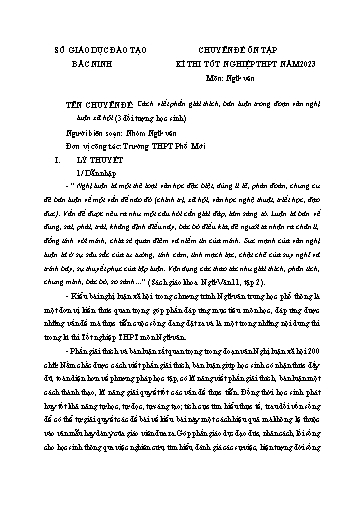 Ôn tập TN THPT môn Ngữ văn - Chuyên đề: Cách viết phần giải thích, bàn luận trong đoạn văn nghị luận xã hội