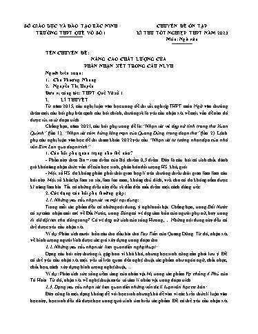 Ôn tập TN THPT môn Ngữ văn - Chuyên đề: Nâng cao chất lượng của phần nhận xét trong câu nghị Luận văn học