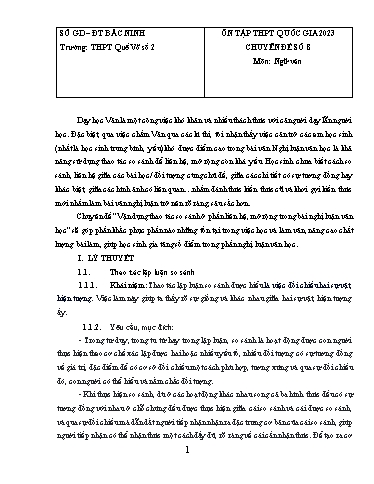 Ôn tập TN THPT môn Ngữ văn - Chuyên đề: Vận dụng thao tác so sánh ở phần liên hệ, mở rộng trong bài nghị Luận văn học