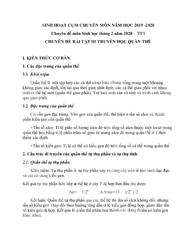 Ôn tập TN THPT môn Sinh học - Chuyên đề: Bài tập Di truyền học quần thể