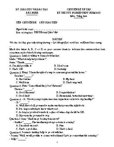 Ôn tập TN THPT môn Tiếng Anh - Chuyên đề: Câu giao tiếp