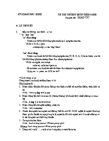 Ôn tập TN THPT môn Tiếng Anh - Chuyên đề: Mạo từ