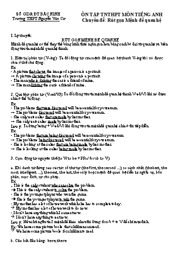 Ôn tập TN THPT môn Tiếng Anh - Chuyên đề: Rút gọn Mệnh đề quan hệ