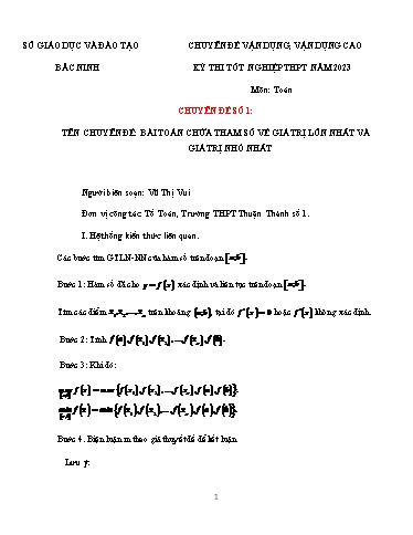 Ôn tập TN THPT môn Toán - Chuyên đề: Bài toán chứa tham số về giá trị lớn nhất và giá trị nhỏ nhất