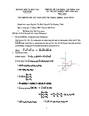 Ôn tập TN THPT môn Toán - Chuyên đề: Bài toán cực trị trong không gian OXYZ